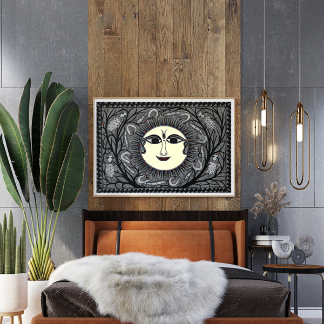 Sun God Madhubani Art Painting For Home Wall Art Decor