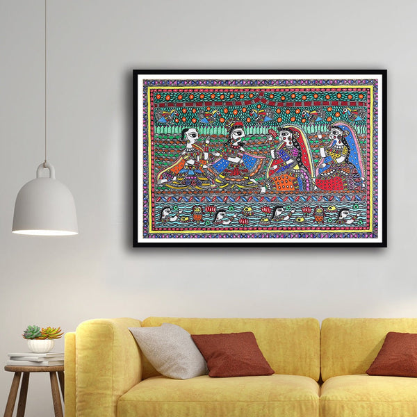 Krishna Raas Leela Madhubani Art Painting For Home Wall Art Decor