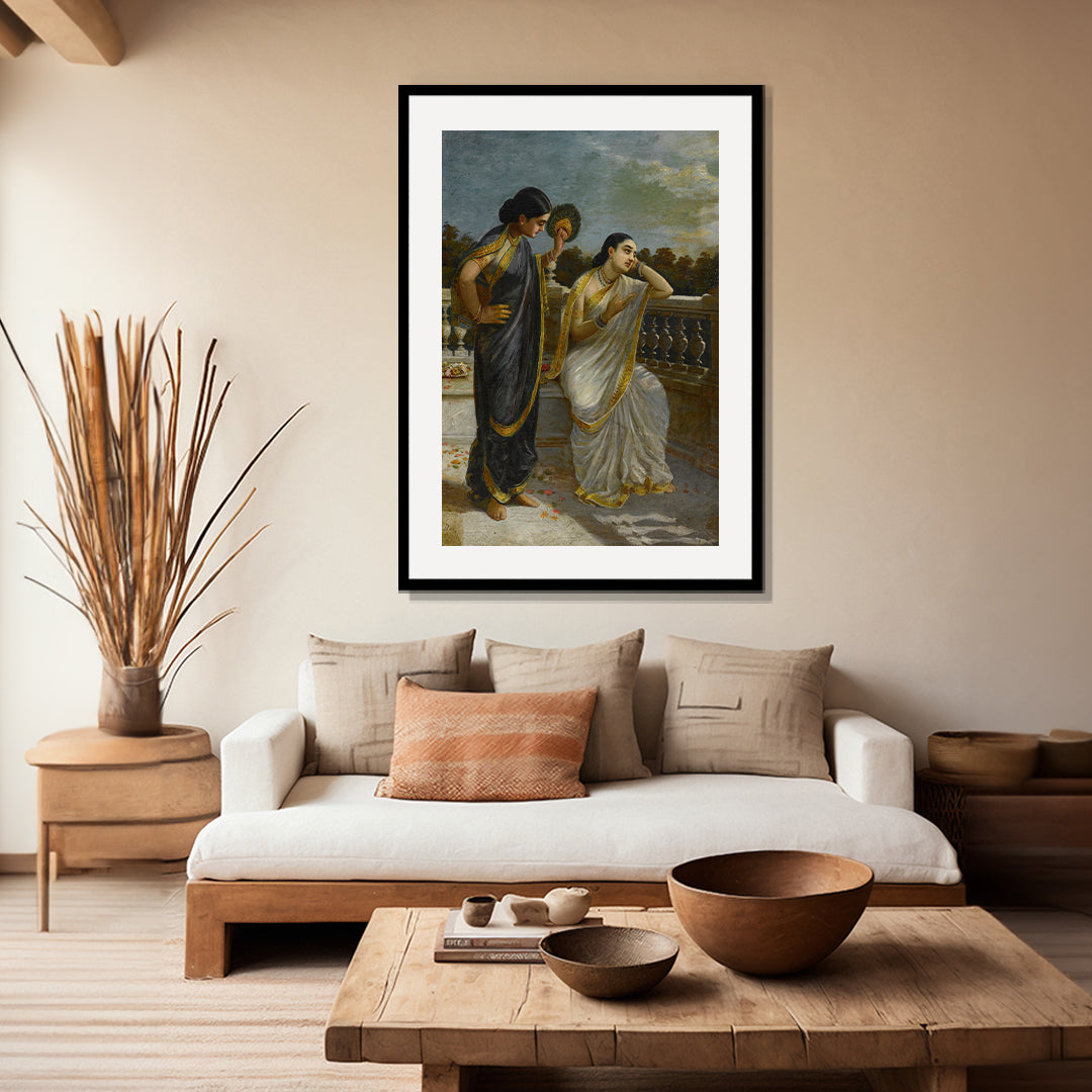 Raja Ravi Varma Artwork Painting - Ladies in the moonlight