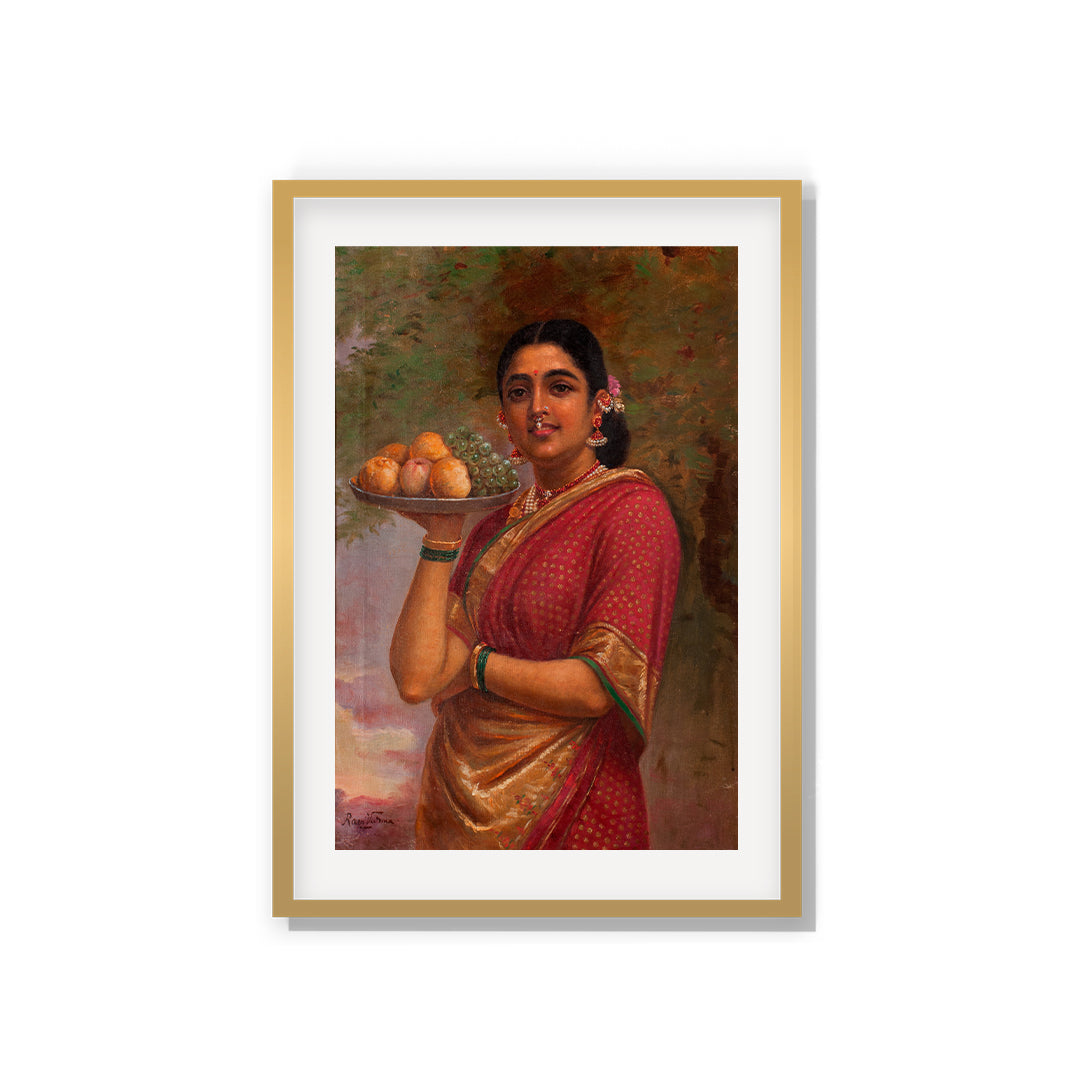Raja Ravi Varma Artwork Painting - Lady with fruit-tray