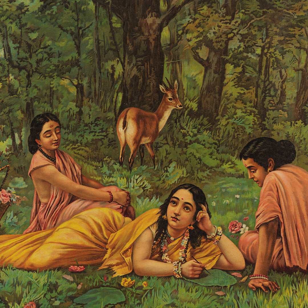 Raja Ravi Varma Artwork Painting - Sakunthala Pathralekhan 2